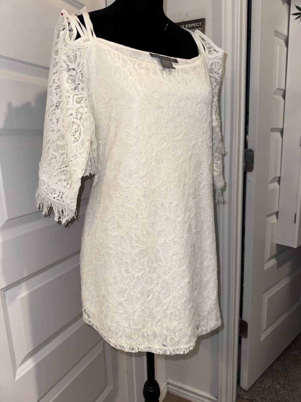 Kate & Mallory White Lace Cold-Shoulder Mini Dress